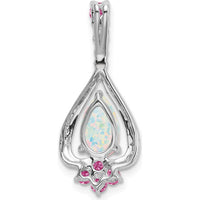 14K White Gold Pear Lab Created Opal and Pink Sapphire Pendant - 0.783 Carat Total Gem Weight by Lumare Gioia