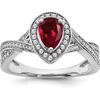 14K White Gold Pear Lab-Created Ruby and Diamond Halo Ring - 0.74 Carat Total Ruby Weight, 0.017 Carat Total Diamond Weight by 0