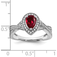 14K White Gold Pear Lab-Created Ruby and Diamond Halo Ring - 0.74 Carat Total Ruby Weight, 0.017 Carat Total Diamond Weight by 0