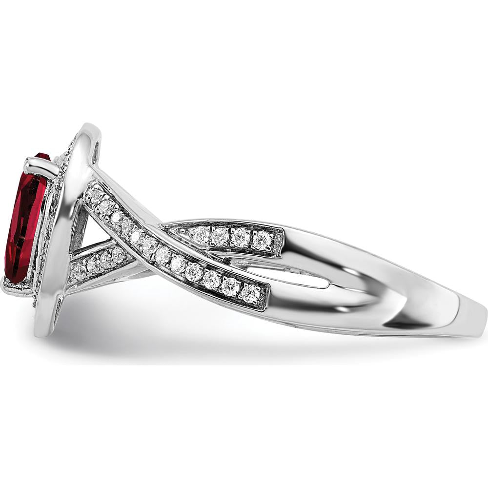 14K White Gold Pear Lab-Created Ruby and Diamond Halo Ring - 0.74 Carat Total Ruby Weight, 0.017 Carat Total Diamond Weight by 0