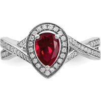 14K White Gold Pear Lab-Created Ruby and Diamond Halo Ring - 0.74 Carat Total Ruby Weight, 0.017 Carat Total Diamond Weight by 0