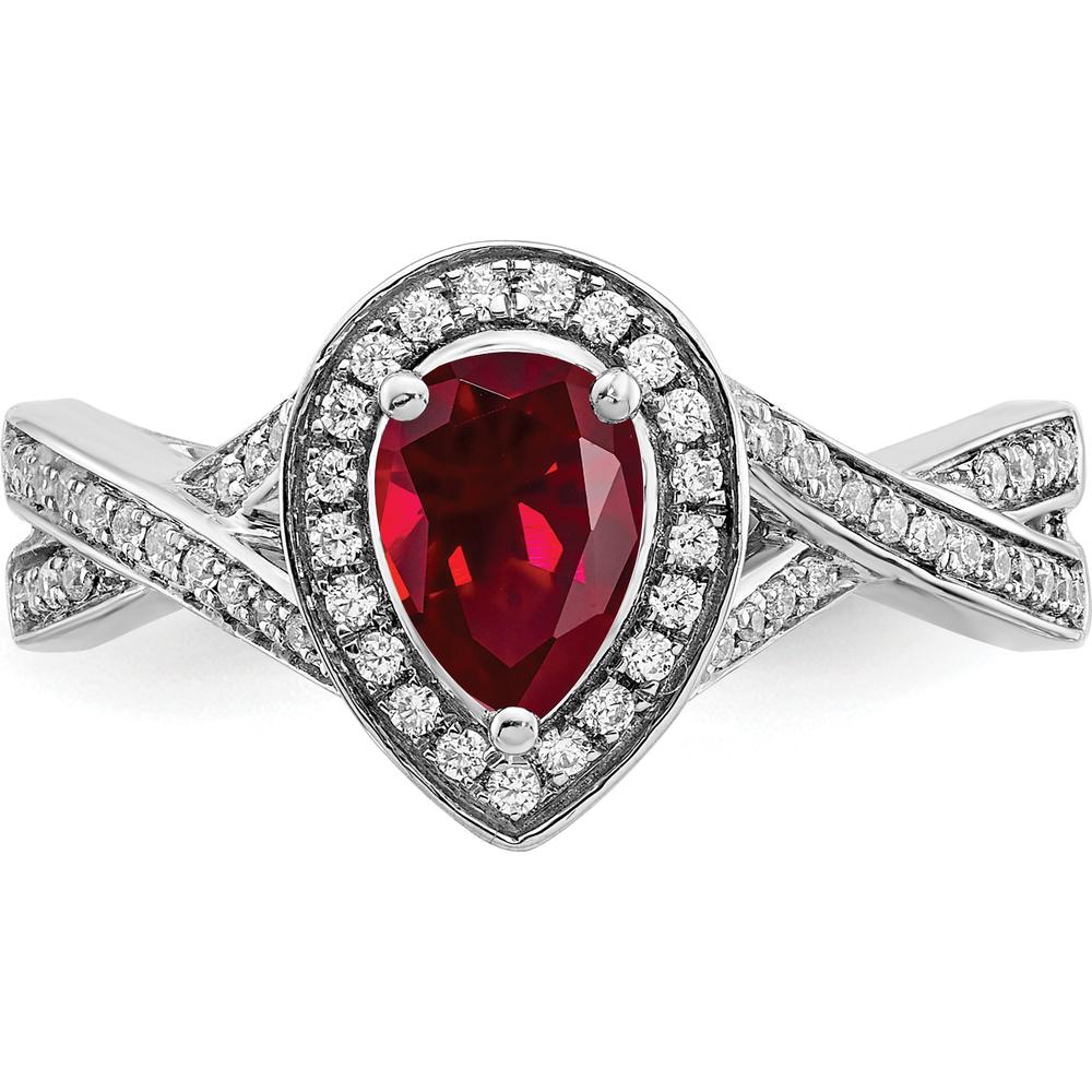 14K White Gold Pear Lab-Created Ruby and Diamond Halo Ring - 0.74 Carat Total Ruby Weight, 0.017 Carat Total Diamond Weight by 0