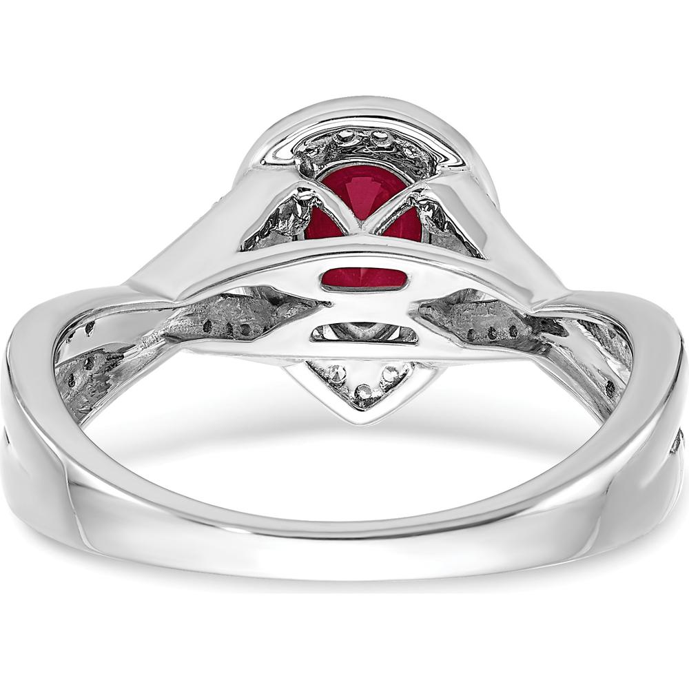 14K White Gold Pear Lab-Created Ruby and Diamond Halo Ring - 0.74 Carat Total Ruby Weight, 0.017 Carat Total Diamond Weight by 0