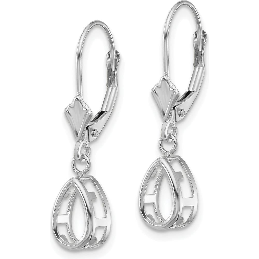 14K White Gold Pear Leverback Earrings - 8x5mm Stone Settings by Monteluci Fine Jewelry