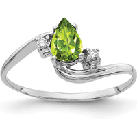 14K White Gold Pear Peridot and Diamond Ring - 0.400 Carat Peridot, 0.015 Carat Diamond Total Weight by Monteluci Fine Jewelry