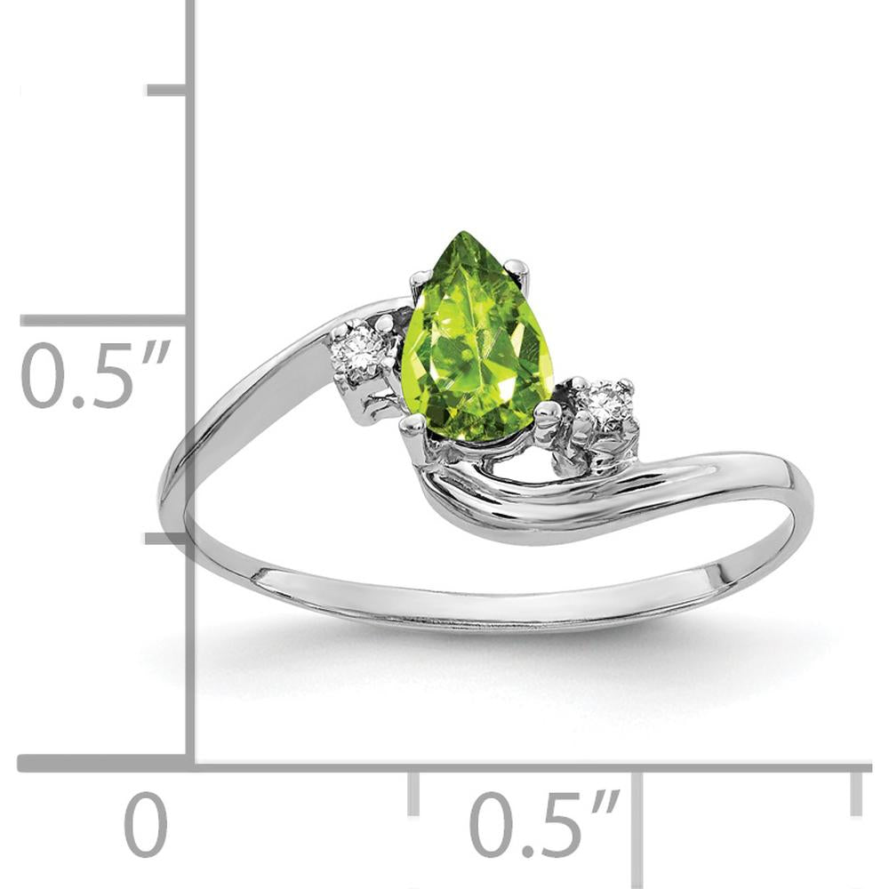 14K White Gold Pear Peridot and Diamond Ring - 0.400 Carat Peridot, 0.015 Carat Diamond Total Weight by Monteluci Fine Jewelry