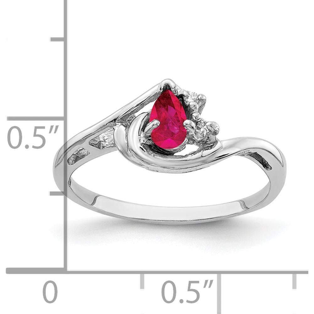 14K White Gold Pear Ruby and Diamond Accent Ring - 0.30 Carat Ruby, 0.016 Carat Diamonds Total by Monteluci Fine Jewelry