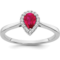 14K White Gold Pear Ruby and Diamond Halo Ring - 0.5 Carat Ruby, 0.09 Carat Total Diamond Weight by 0