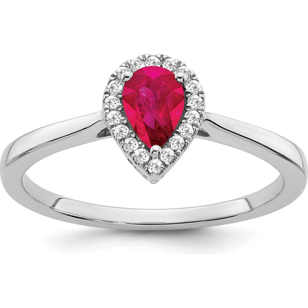 14K White Gold Pear Ruby and Diamond Halo Ring - 0.5 Carat Ruby, 0.09 Carat Total Diamond Weight by 0