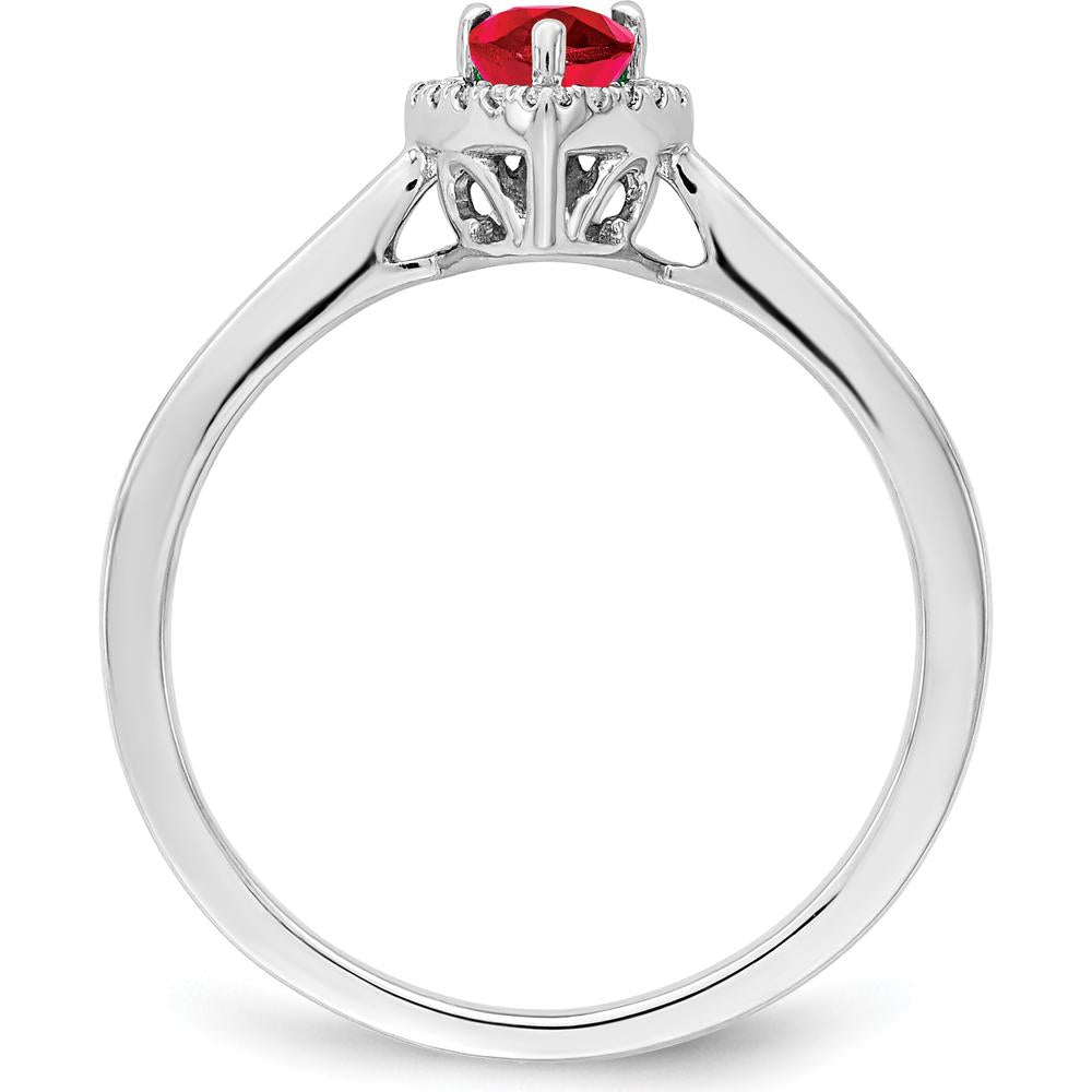 14K White Gold Pear Ruby and Diamond Halo Ring - 0.5 Carat Ruby, 0.09 Carat Total Diamond Weight by 0