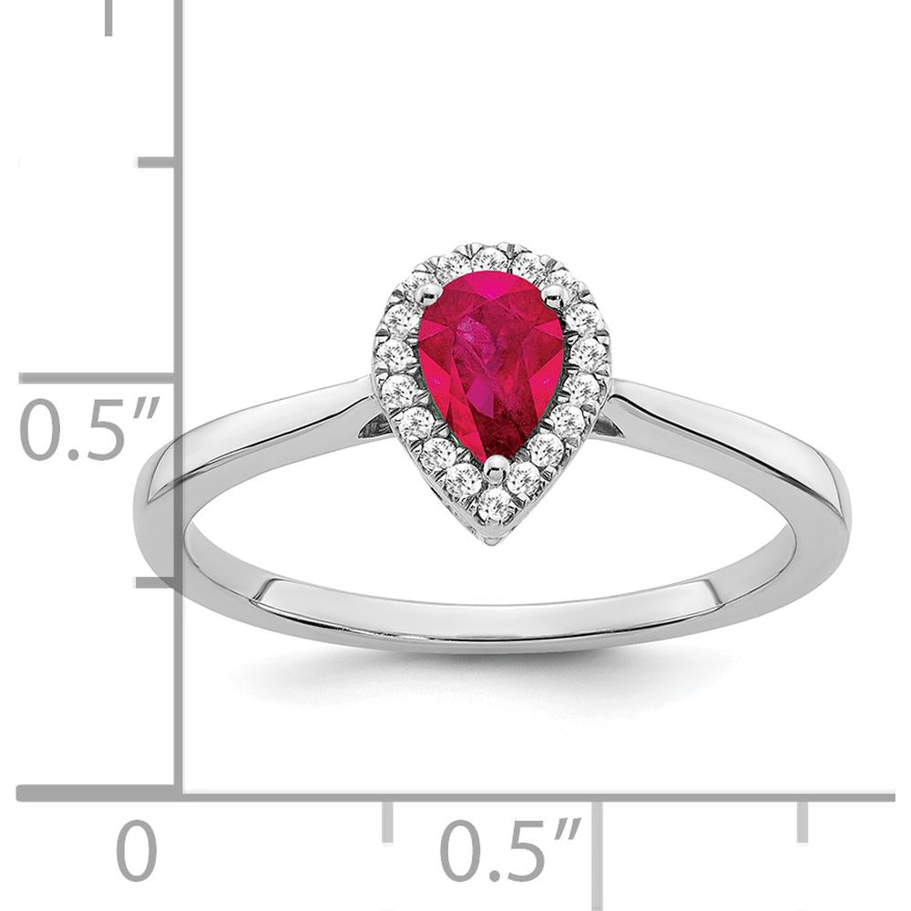 14K White Gold Pear Ruby and Diamond Halo Ring - 0.5 Carat Ruby, 0.09 Carat Total Diamond Weight by 0