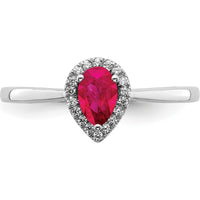 14K White Gold Pear Ruby and Diamond Halo Ring - 0.5 Carat Ruby, 0.09 Carat Total Diamond Weight by 0