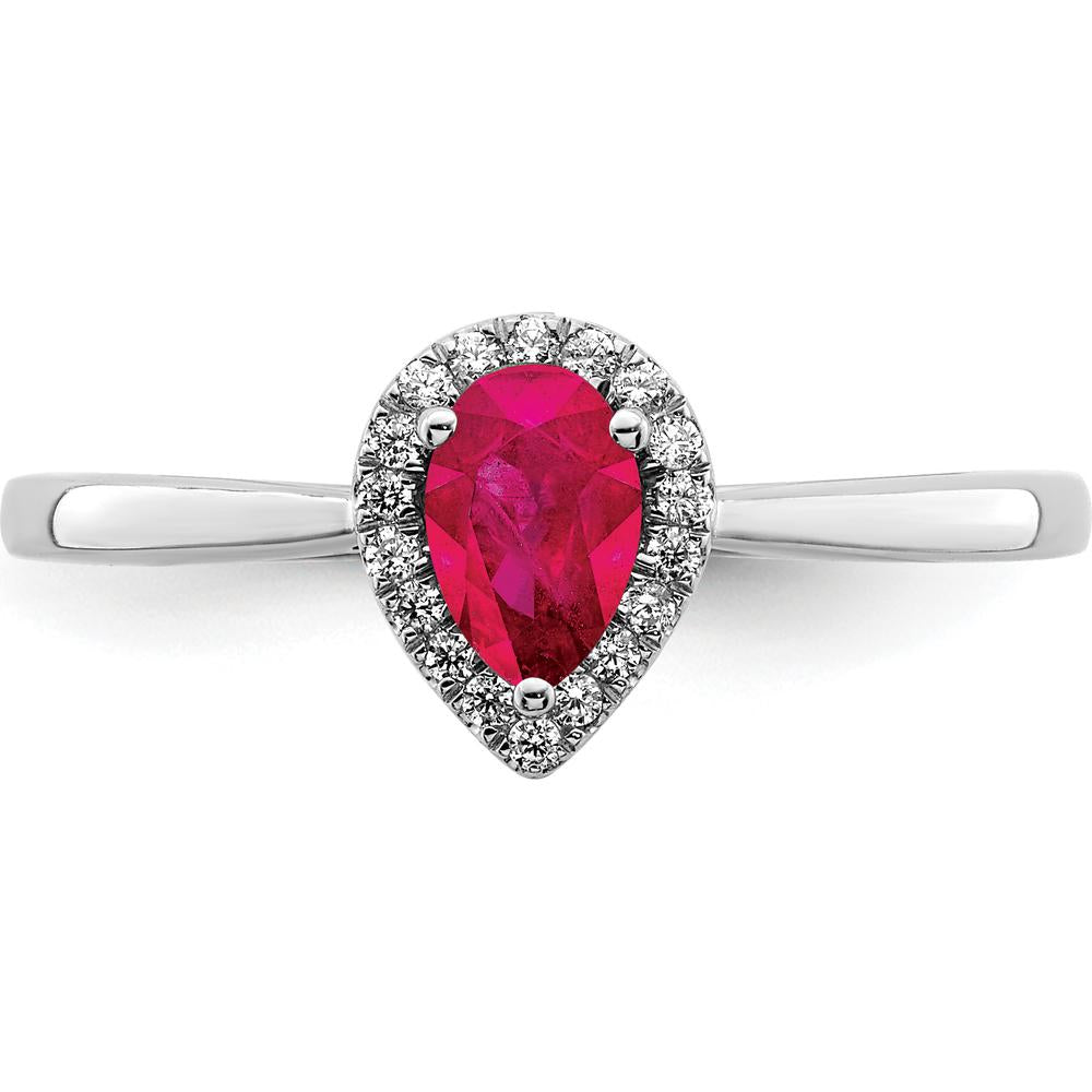 14K White Gold Pear Ruby and Diamond Halo Ring - 0.5 Carat Ruby, 0.09 Carat Total Diamond Weight by 0