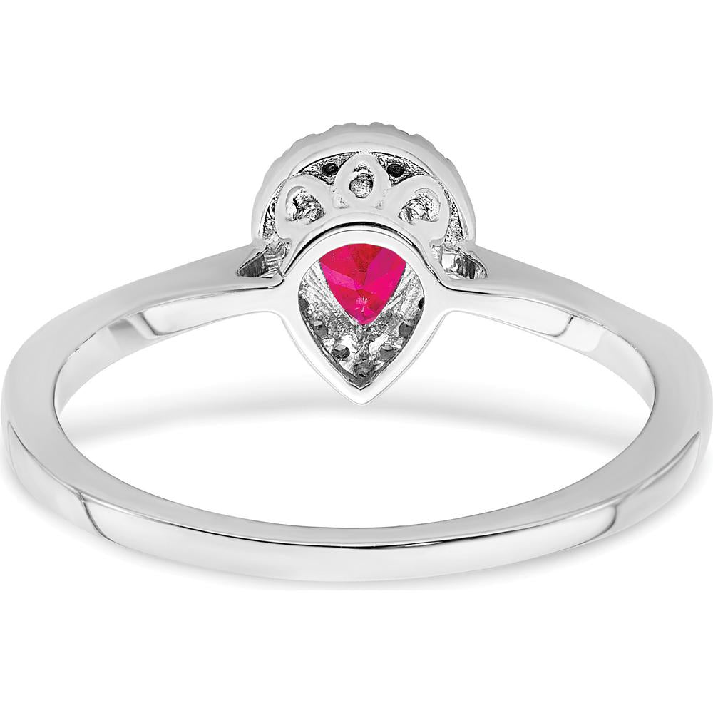 14K White Gold Pear Ruby and Diamond Halo Ring - 0.5 Carat Ruby, 0.09 Carat Total Diamond Weight by 0