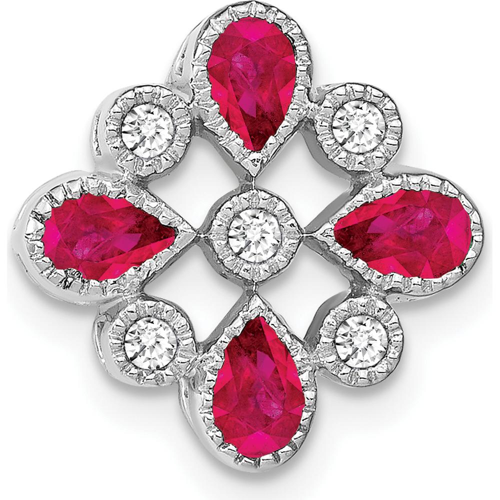 14K White Gold Pear Ruby and Diamond Pendant - 0.115 Carat Ruby, 0.02 Carat Diamond Total Weight by Lumare Gioia