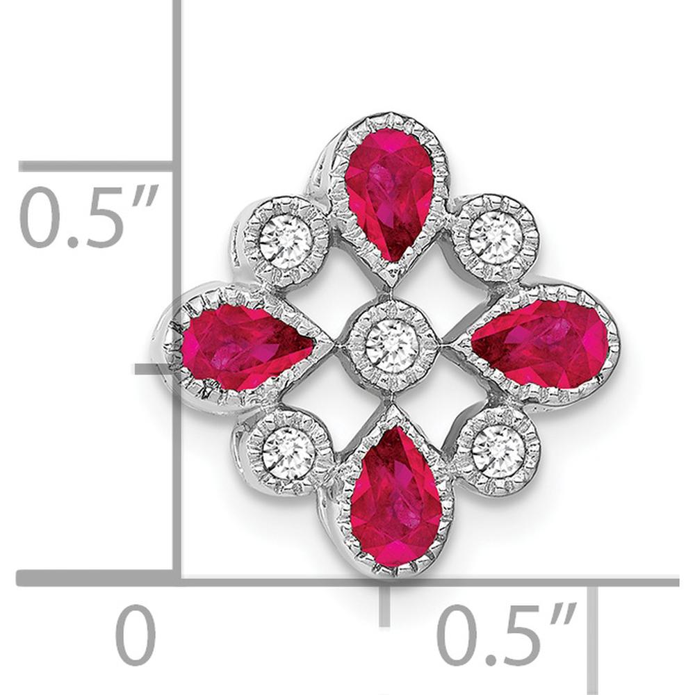 14K White Gold Pear Ruby and Diamond Pendant - 0.115 Carat Ruby, 0.02 Carat Diamond Total Weight by Lumare Gioia
