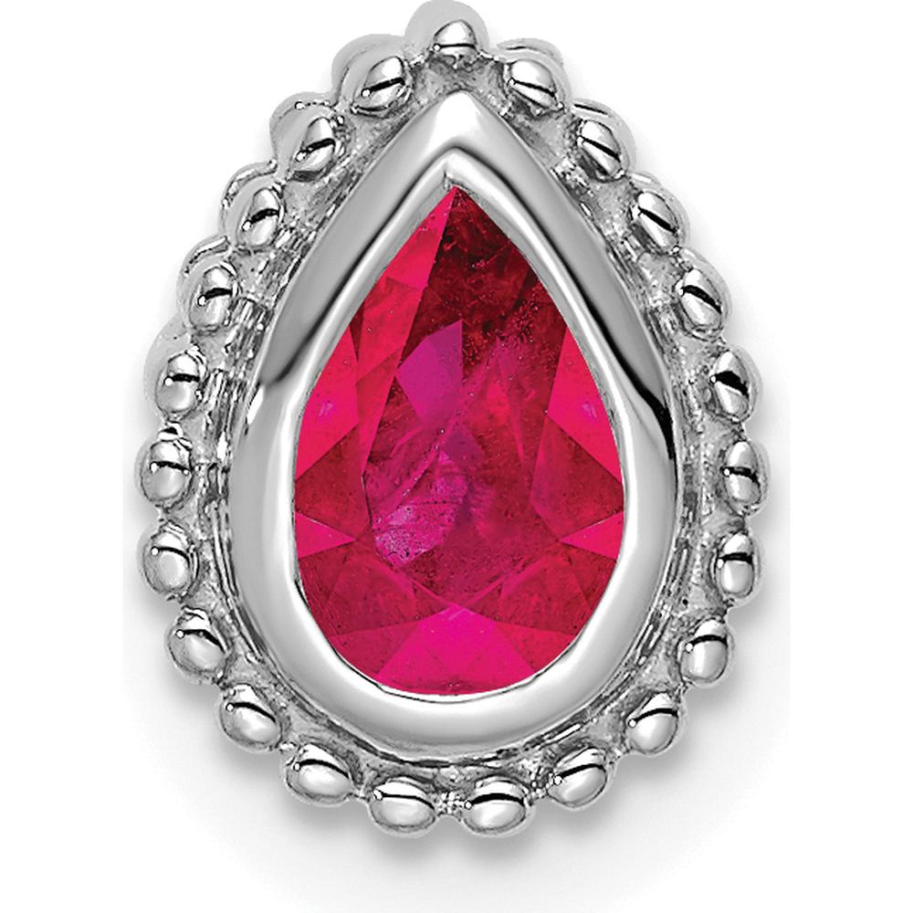 14K White Gold Pear Ruby Pendant with Beaded Edge - 0.5 Carat Ruby by Lumare Gioia