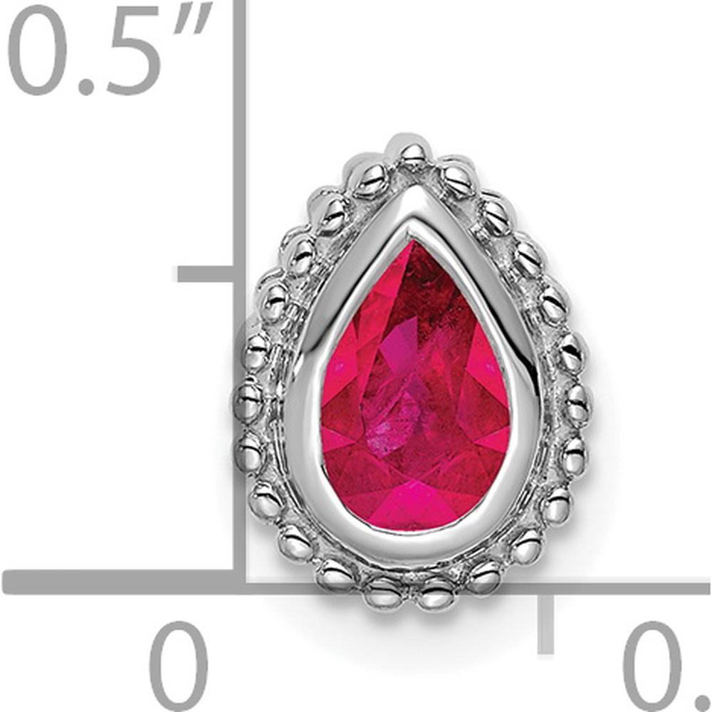 14K White Gold Pear Ruby Pendant with Beaded Edge - 0.5 Carat Ruby by Lumare Gioia