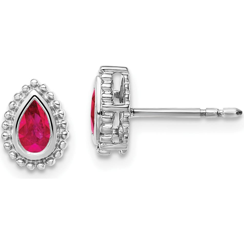 14K White Gold Pear Ruby Post Earrings - 0.25 Carat Total Ruby Weight by Monteluci Fine Jewelry