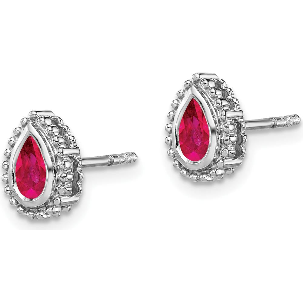 14K White Gold Pear Ruby Post Earrings - 0.25 Carat Total Ruby Weight by Monteluci Fine Jewelry