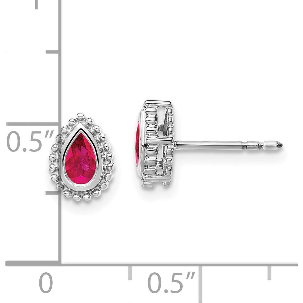 14K White Gold Pear Ruby Post Earrings - 0.25 Carat Total Ruby Weight by Monteluci Fine Jewelry