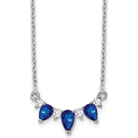 14K White Gold Pear Sapphire and Diamond 18" Necklace with Round Diamonds - 0.14 Carat and 0.1375 Carat Sapphire, 0.035 Carat and 0.025 Carat Diamonds by Lumare Gioia