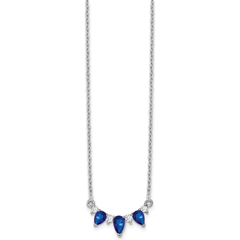 14K White Gold Pear Sapphire and Diamond 18" Necklace with Round Diamonds - 0.14 Carat and 0.1375 Carat Sapphire, 0.035 Carat and 0.025 Carat Diamonds by Lumare Gioia