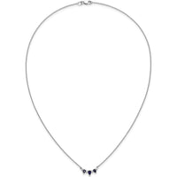 14K White Gold Pear Sapphire and Diamond 18" Necklace with Round Diamonds - 0.14 Carat and 0.1375 Carat Sapphire, 0.035 Carat and 0.025 Carat Diamonds by Lumare Gioia