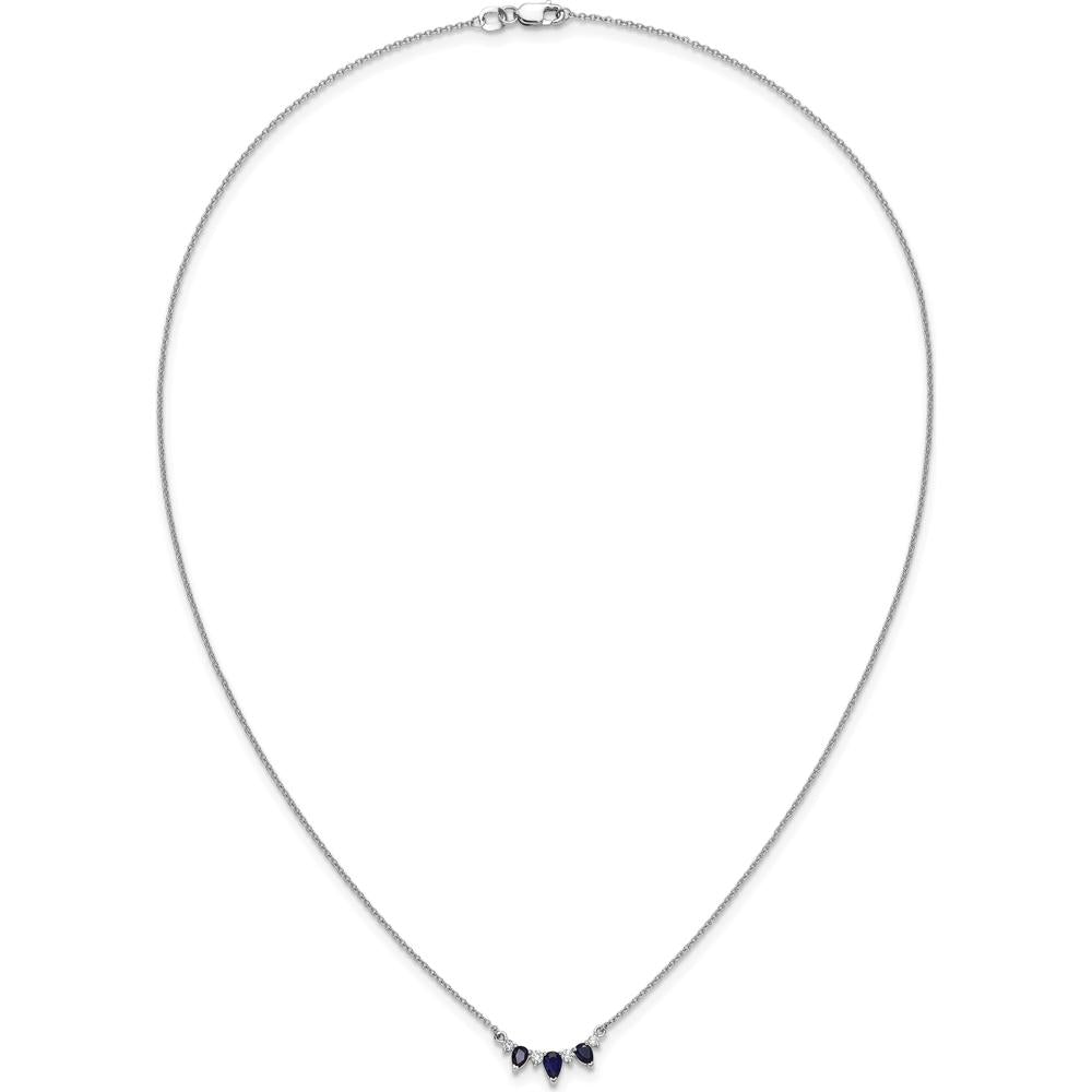 14K White Gold Pear Sapphire and Diamond 18" Necklace with Round Diamonds - 0.14 Carat and 0.1375 Carat Sapphire, 0.035 Carat and 0.025 Carat Diamonds by Lumare Gioia
