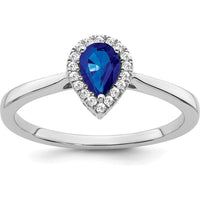 14K White Gold Pear Sapphire and Diamond Halo Ring - 0.5 Carat Sapphire, 0.09 Carat Diamond Total Weight by 0