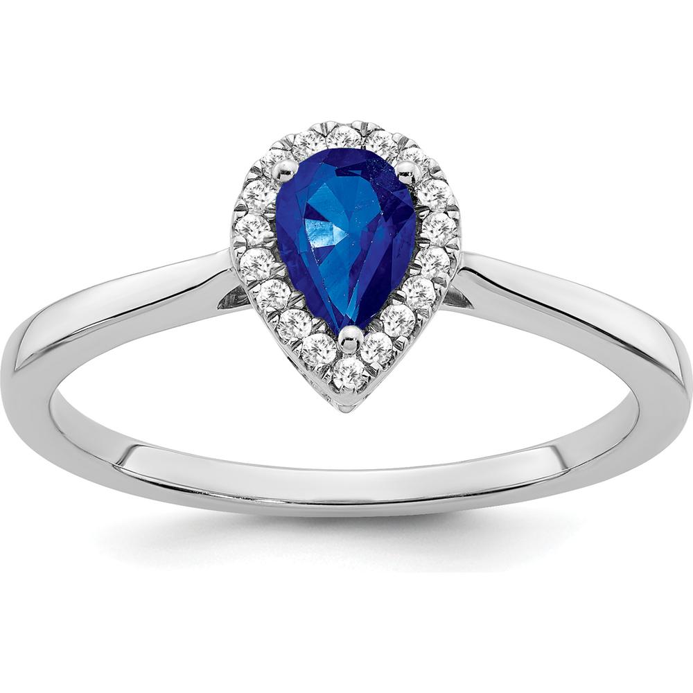 14K White Gold Pear Sapphire and Diamond Halo Ring - 0.5 Carat Sapphire, 0.09 Carat Diamond Total Weight by 0