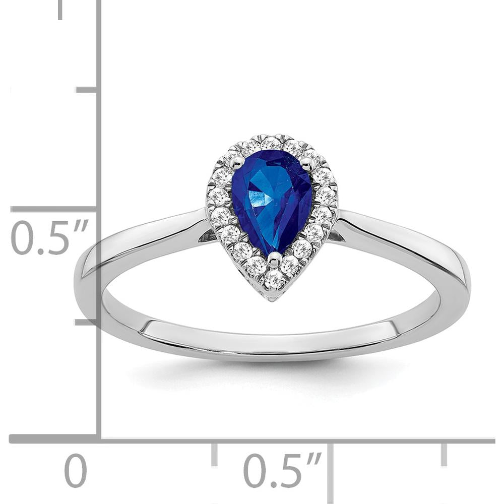 14K White Gold Pear Sapphire and Diamond Halo Ring - 0.5 Carat Sapphire, 0.09 Carat Diamond Total Weight by 0