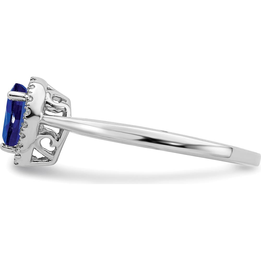14K White Gold Pear Sapphire and Diamond Halo Ring - 0.5 Carat Sapphire, 0.09 Carat Diamond Total Weight by 0