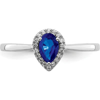 14K White Gold Pear Sapphire and Diamond Halo Ring - 0.5 Carat Sapphire, 0.09 Carat Diamond Total Weight by 0