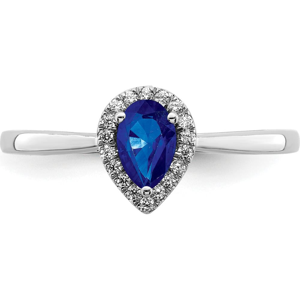 14K White Gold Pear Sapphire and Diamond Halo Ring - 0.5 Carat Sapphire, 0.09 Carat Diamond Total Weight by 0