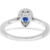 14K White Gold Pear Sapphire and Diamond Halo Ring - 0.5 Carat Sapphire, 0.09 Carat Diamond Total Weight by 0