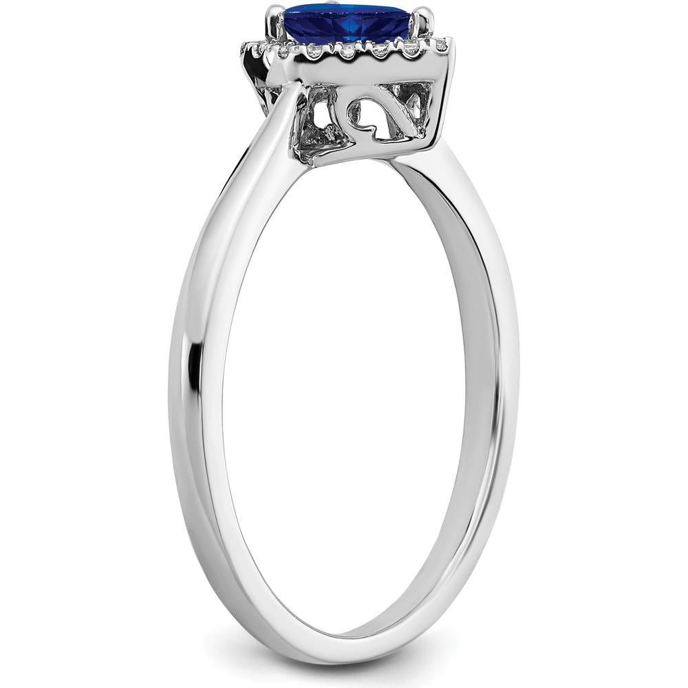 14K White Gold Pear Sapphire and Diamond Halo Ring - 0.5 Carat Sapphire, 0.09 Carat Diamond Total Weight by 0