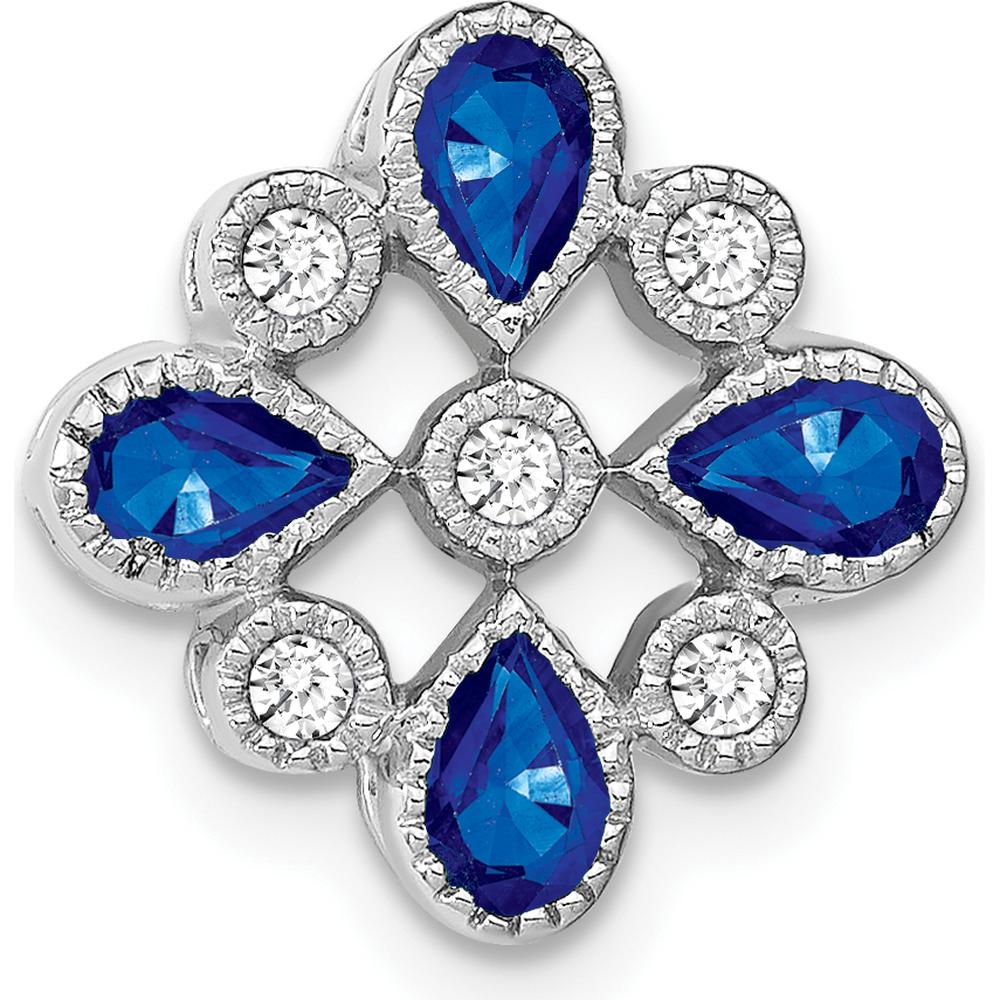 14K White Gold Pear Sapphire and Round Diamond Pendant - 0.12 Carat Total Gemstone Weight by Lumare Gioia