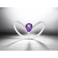 14K White Gold Pear Shape Amethyst Ring with Round Diamond Accents - 0.35 Carat Amethyst and 0.14 Carat Total Diamond Weight - Royal Jewelry