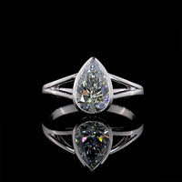 14K White Gold Pear Shape Bezel Set Solitaire Ring with 1.55 Carat Lab Grown F VVS2 Diamond - North-South Orientation - Covaloro Fine Jewelry