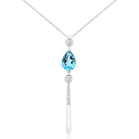 14K White Gold Pear Shape Blue Topaz and Diamond Drop Pendant with 0.80 Carat Blue Topaz and 0.14 Carat Total Diamond Weight - Royal Jewelry