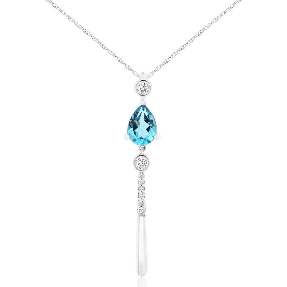 14K White Gold Pear Shape Blue Topaz and Diamond Drop Pendant with 0.80 Carat Blue Topaz and 0.14 Carat Total Diamond Weight - Royal Jewelry