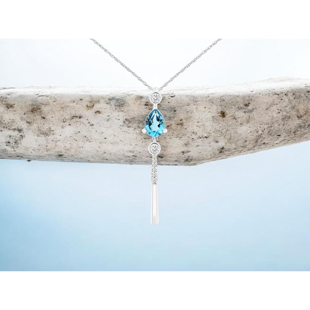14K White Gold Pear Shape Blue Topaz and Diamond Drop Pendant with 0.80 Carat Blue Topaz and 0.14 Carat Total Diamond Weight - Royal Jewelry