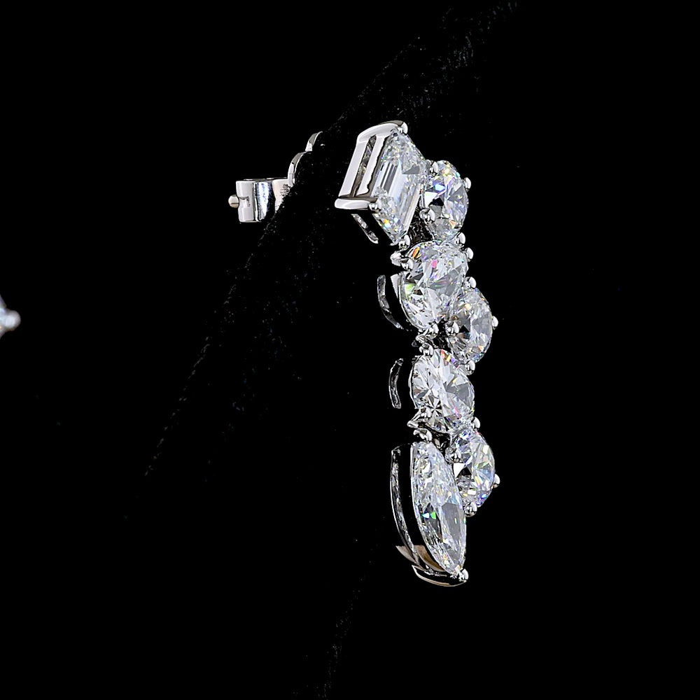 14K White Gold Pear Shape Crawler Earrings with Marquise, Emerald Cut, and Oval Lab Grown Diamonds - 6.03 Carats Total Diamond Weight - Covaloro Fine Jewelry