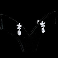14K White Gold Pear Shape Dangle Earrings with Lab-Grown Diamond Floral Cluster and Drops - 1.96 Carats Total Diamond Weight - Covaloro Fine Jewelry