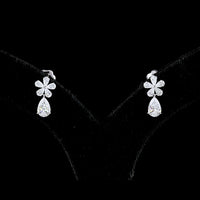 14K White Gold Pear Shape Dangle Earrings with Lab-Grown Diamond Floral Cluster and Drops - 1.96 Carats Total Diamond Weight - Covaloro Fine Jewelry