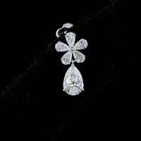 14K White Gold Pear Shape Dangle Earrings with Lab-Grown Diamond Floral Cluster and Drops - 1.96 Carats Total Diamond Weight - Covaloro Fine Jewelry