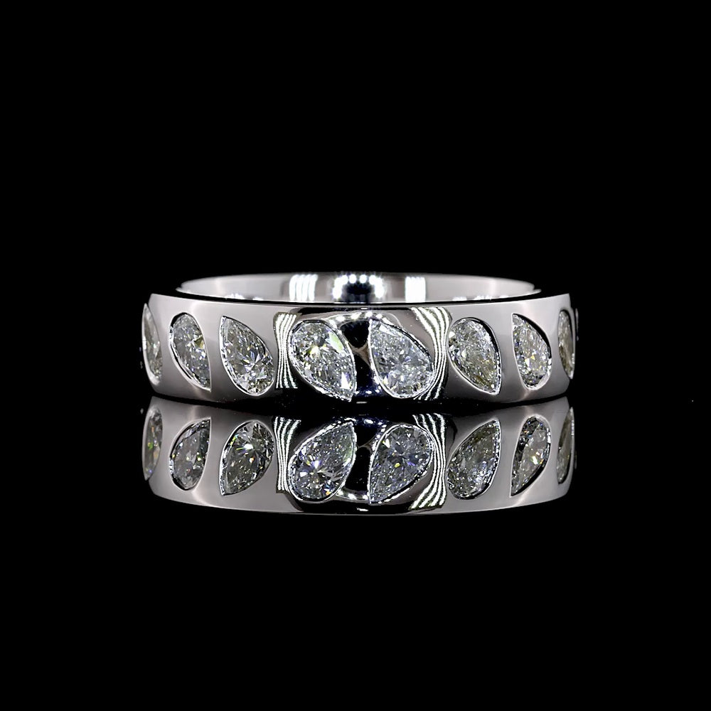 14K White Gold Pear-Shape Diamond Eternity Band with Inclined Flush Set Lab Diamonds - 1.60 Carats Total Weight, E-F Color, VS1 Clarity - Covaloro Fine Jewelry