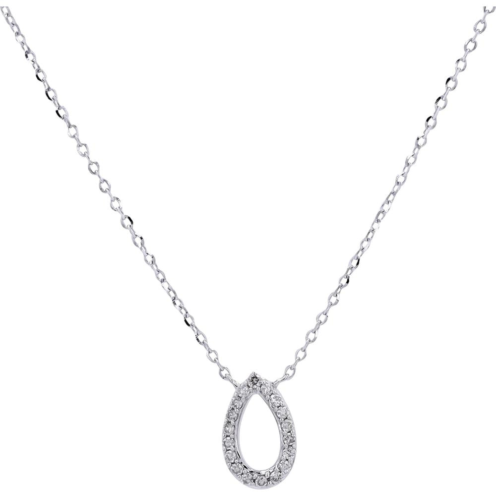 14K White Gold Pear Shape Diamond Pendant Necklace with Adjustable Chain - 0.11 Carats Total Diamond Weight