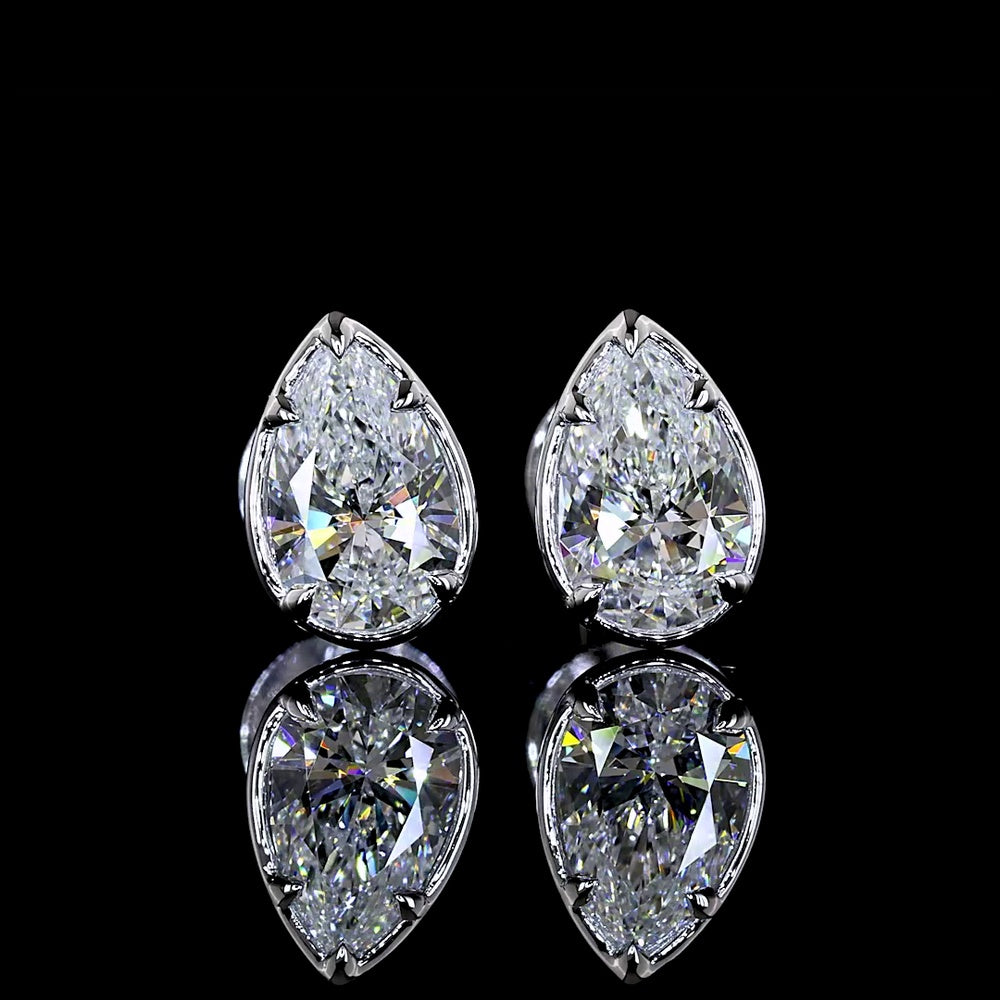 14K White Gold Pear Shape Diamond Stud Earrings with Bezel-Prong Setting - 1.02 Carat Total Weight Lab Diamonds (E-F Color, VS Clarity) - Covaloro Fine Jewelry
